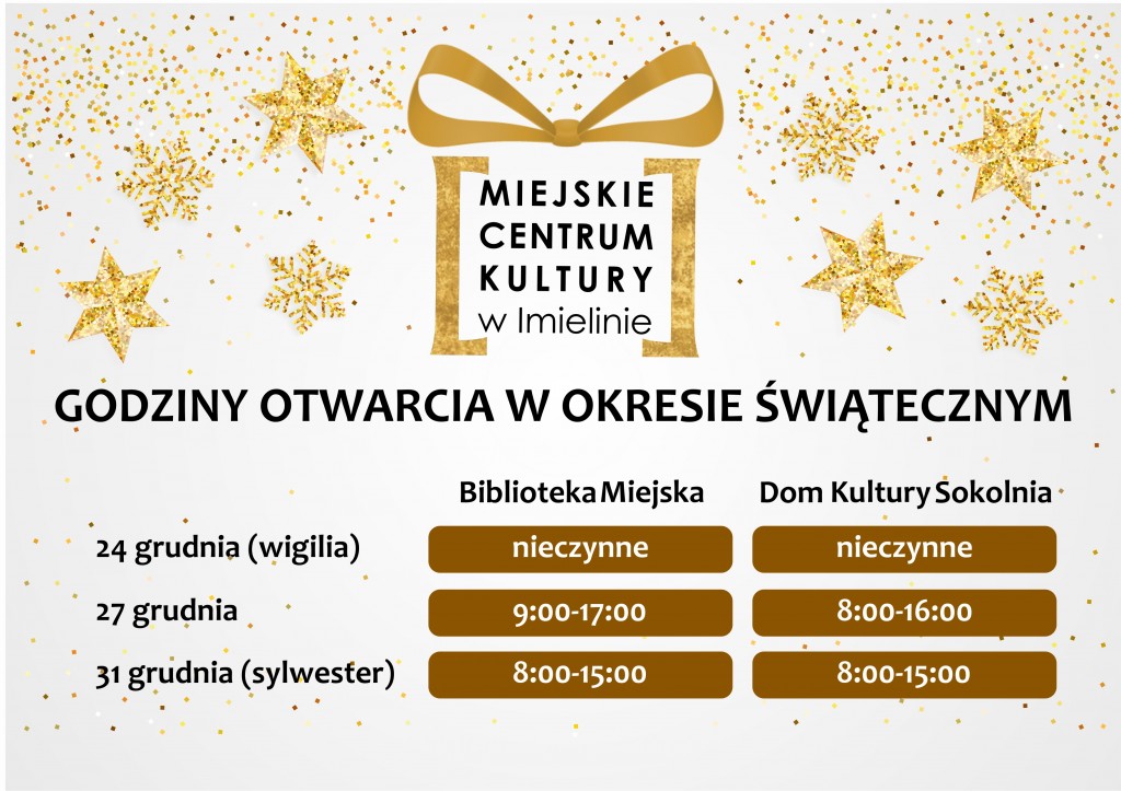 Uwaga! Godziny otwarcia Miejskiego Centrum Kultury w okresie świątecznym
